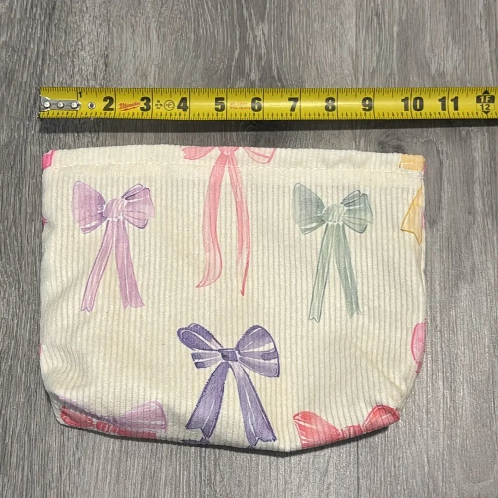 Bow Print Makeup Travel Toiletry Pouch Clutch Bag Zipper Soft Colorful Girls